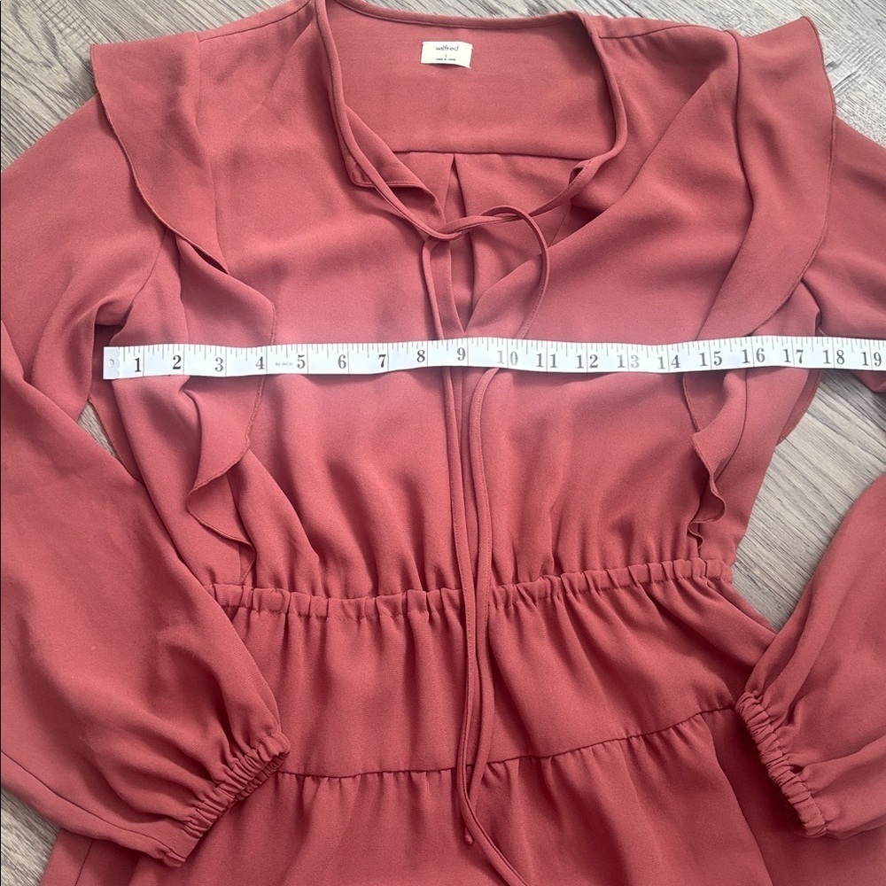 Wilfred | Aritzia Marvelle Ruffled Long Sleeve Dress in Burgundy Size Small - Picture 6 of 14
